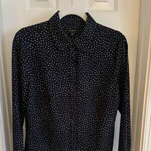 Talbots Navy Blouse with white dots